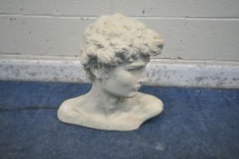 A LATE 20TH CENTURY PLASTER BUST OF DAVID, approximate height 50cm (condition report: general