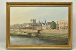 CLIVE MADGWICK ( 1934-2005) 'SAUMUR SUR LOIRE', a view of the grand French Chateau from the river,
