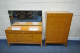 A GOLDEN KEY OAK TWO PIECE BEDROOM SUITE, comprising a dressing chest, with a single rectangular