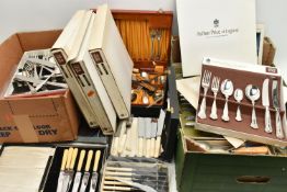 A BOX OF ASSORTED CUTLERY, to include four boxed sets of 'Arthur Price of England' Kings Pattern
