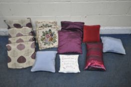 THIRTEEN SCATTER CUSHIONS, of various shapes, styles, colours and patterns (13)
