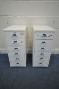 A PAIR OF SMALL SIX DRAWER FILING CABINETS, width 28cm x depth 43cm x height 69cm (condition report: