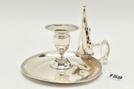 A GEORGE III SILVER CHAMBERSTICK WITH SNUFFER reeded rims, removable sconce, conical snuffer with '