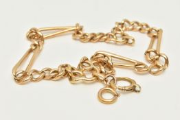 A YELLOW METAL BRACELET, a double fetter link chain bracelet, fitted with a spring clasp,