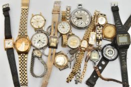 ASSORTED WRISTWATCHES AND POCKET WATCHES, to include a gents gold plated 'Seiko' quartz fitted