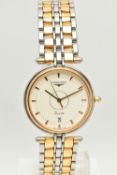 A GENTS BOXED 'LONGINES' QUARTZ WRISTWATCH, round white dial signed 'Longines Quartz', baton