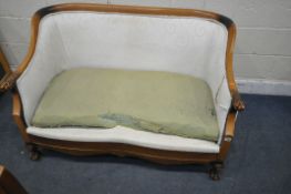 A REPRODUCTION GEORGIAN STYLE SOFA, with ball and claw armrests and front legs, width 126cm (