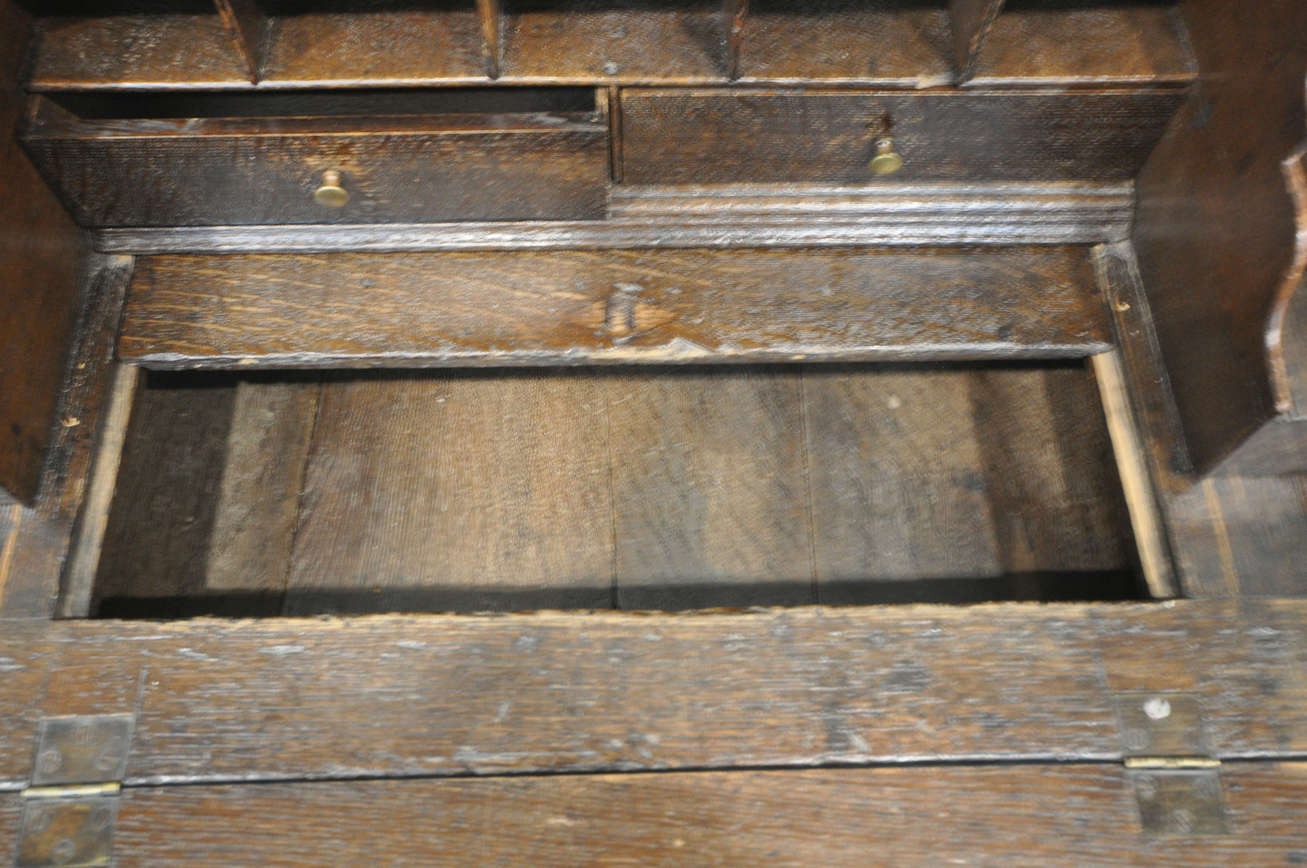 A GEORGIAN OAK BUREAU, with raised back and sided, the fall front door enclosing a fitted - Image 4 of 5