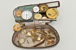 A BLACK LEATHER CASE WITH CONTENTS, to include a ladies silver gilt 'Rotary' quartz wristwatch,