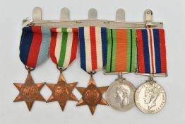 A SET OF FIVE WWII MEDALS, to include a George VI 1939-1945 general service medal, a 1939-1945