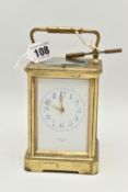 A FRENCH REPEATER BRASS CARRIAGE CLOCK, a rectangular form clock, Arabic numerals, signed 'A