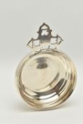 A GEORGE V SILVER PORRINGER, the pierced handle engraved with initials 'AJJW', makers C Shapland &