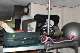 TWO SMALL SUITCASES AND LOOSE SUNDRIES, to include a 65cm RBK exercise ball, a pair of Pied á