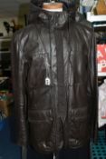 TWO ARMANI EXCHANGE LEATHER JACKETS, comprising a brown leather Armani Exchange jacket with