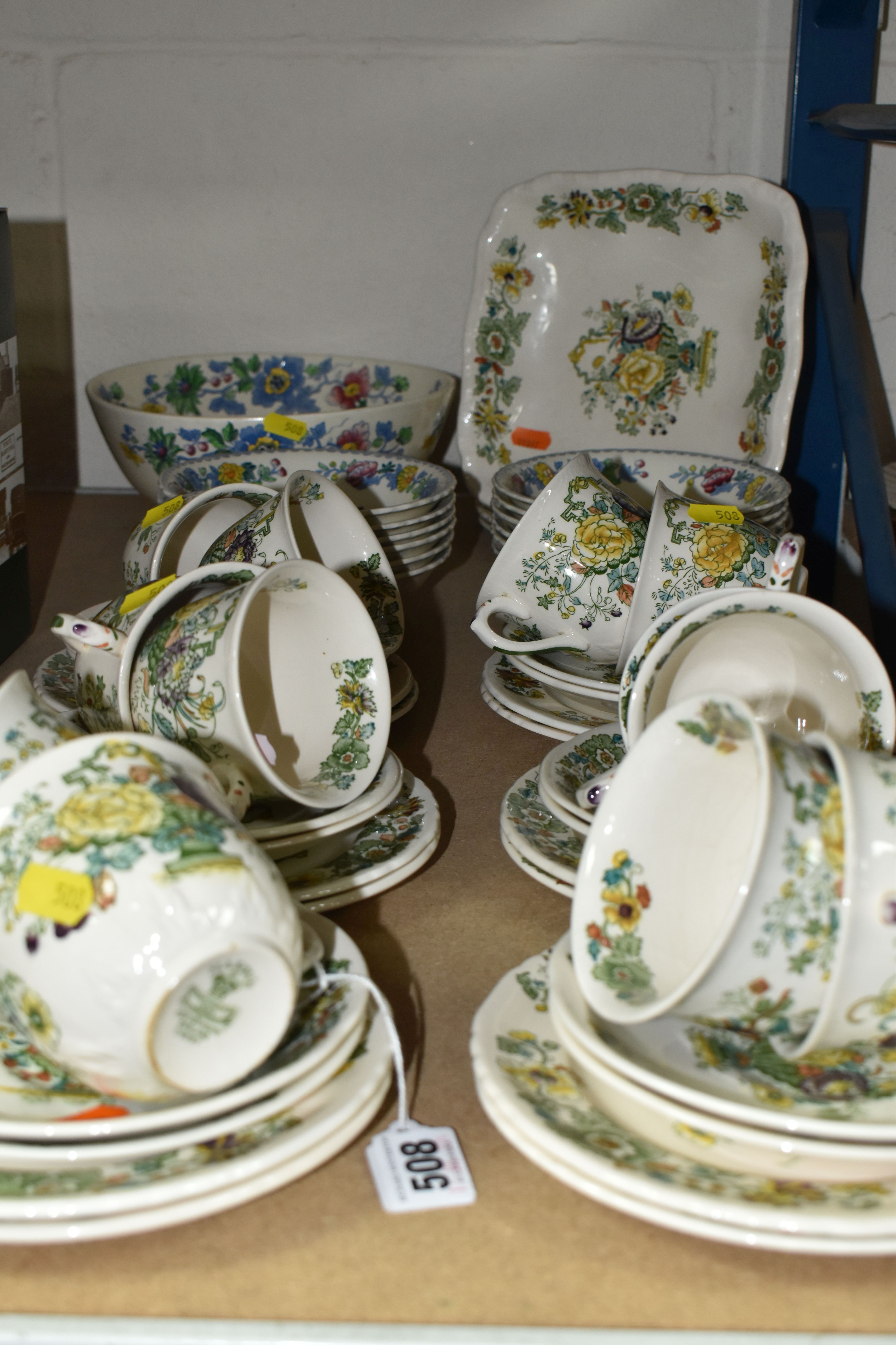 FIFTY TWO PIECES OF MASON'S TEA AND DINNER WARE, to include a partial tea set in Strathmore