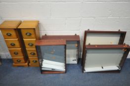 FOUR VARIOUS WALL HANGING COLLECTORS DISPLAY CABINETS, varying in shapes and sizes, along with a