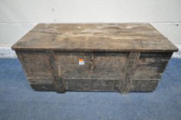 A VINTAGE PINE TOOL CHEST, with a hinged lid, width 97cm x depth 44cm x height 42cm (condition