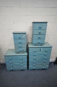 FOUR PIECES OF BLUE PAINTED PINE FURNITURE, to include a chest of two short over five long