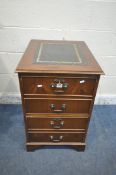 A LATE 20TH CENTURY YEWWOOD TWO DRAWER FILING CABINET, with a leather writing surface, width 49cm