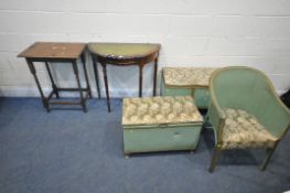 A MAHOGANY SIDE TABLE, with a green leather insert, with a single frieze drawer, raised on fluted