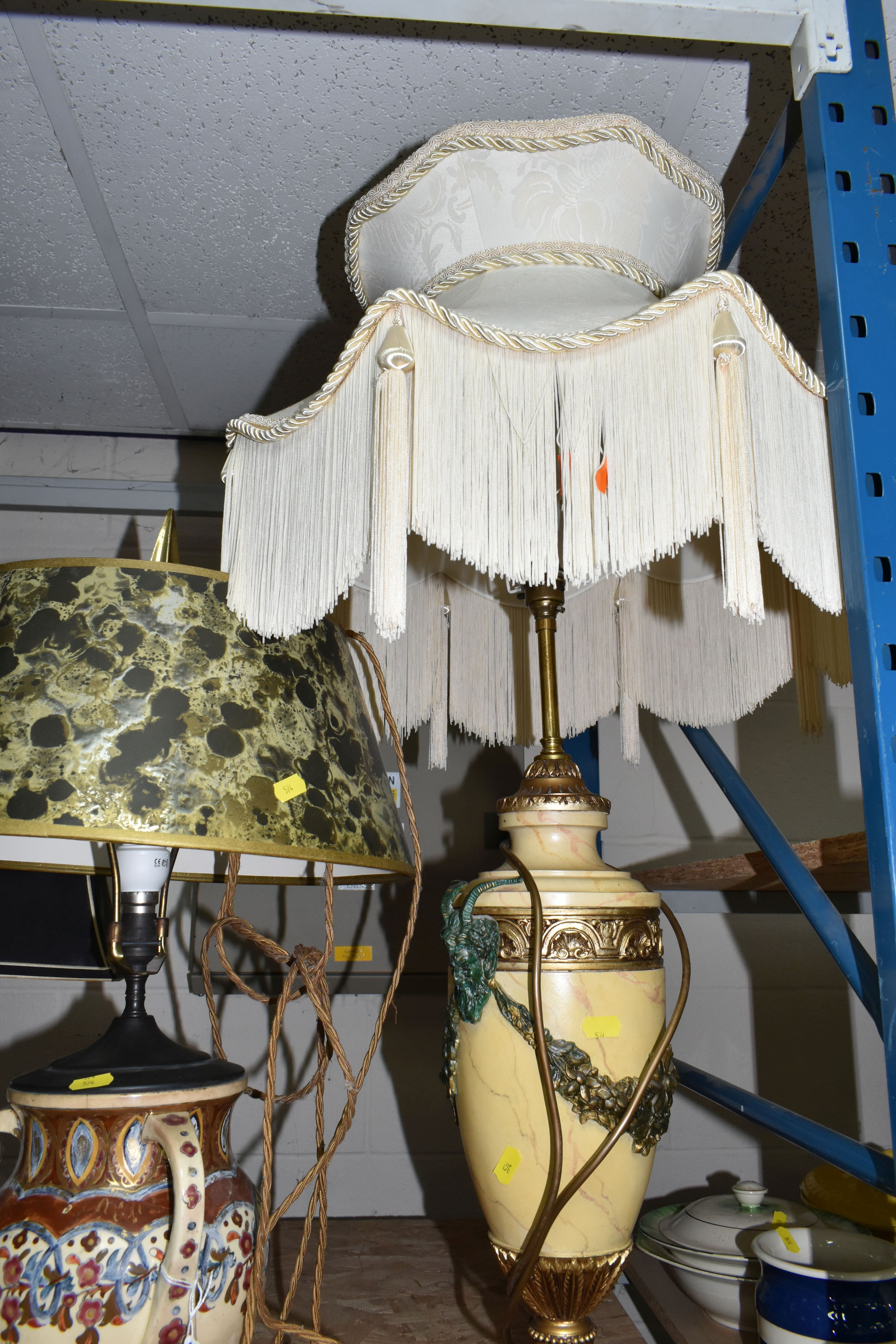 THREE TALL TABLE LAMPS, a white base with cut glass pattern, black shade height 59cm, brass bayonet, - Image 3 of 7