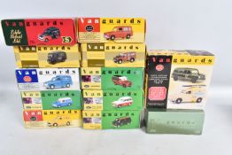 A TRAY OF ELEVEN BOXED LLEDO VANGUARDS DIECAST MODEL VEHICLES AND ONE TWO CAR SET, to include models