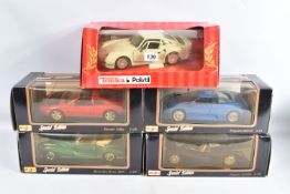 FIVE BOXED 1:18 SCALE DIE CAST MODEL VEHICLES, to include four Maisto Special Editions, a Merc