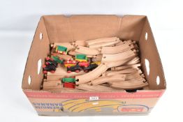 A COLLECTION OF UNBOXED BRIO WOODEN RAILWAY ITEMS, assorted rolling stock, track, station, bridge,