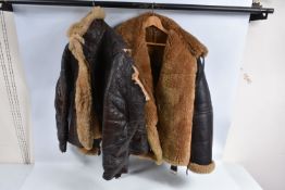 A RAF STYLE FLYING JACKET AND A UNITED STATES NAVY SHEEPSKIN JACKET, the RAF jacket was made under