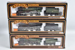 THREE BOXED MAINLINE OO GAUGE STANDARD CLASS 4 LOCOMOTIVE AND TENDER, 2 x No.75001, B.R. green