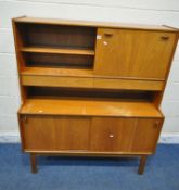 A NATHAN MID CENTURY TEAK HIGHBOARD, fitted with a fall front door, two drawers, and double