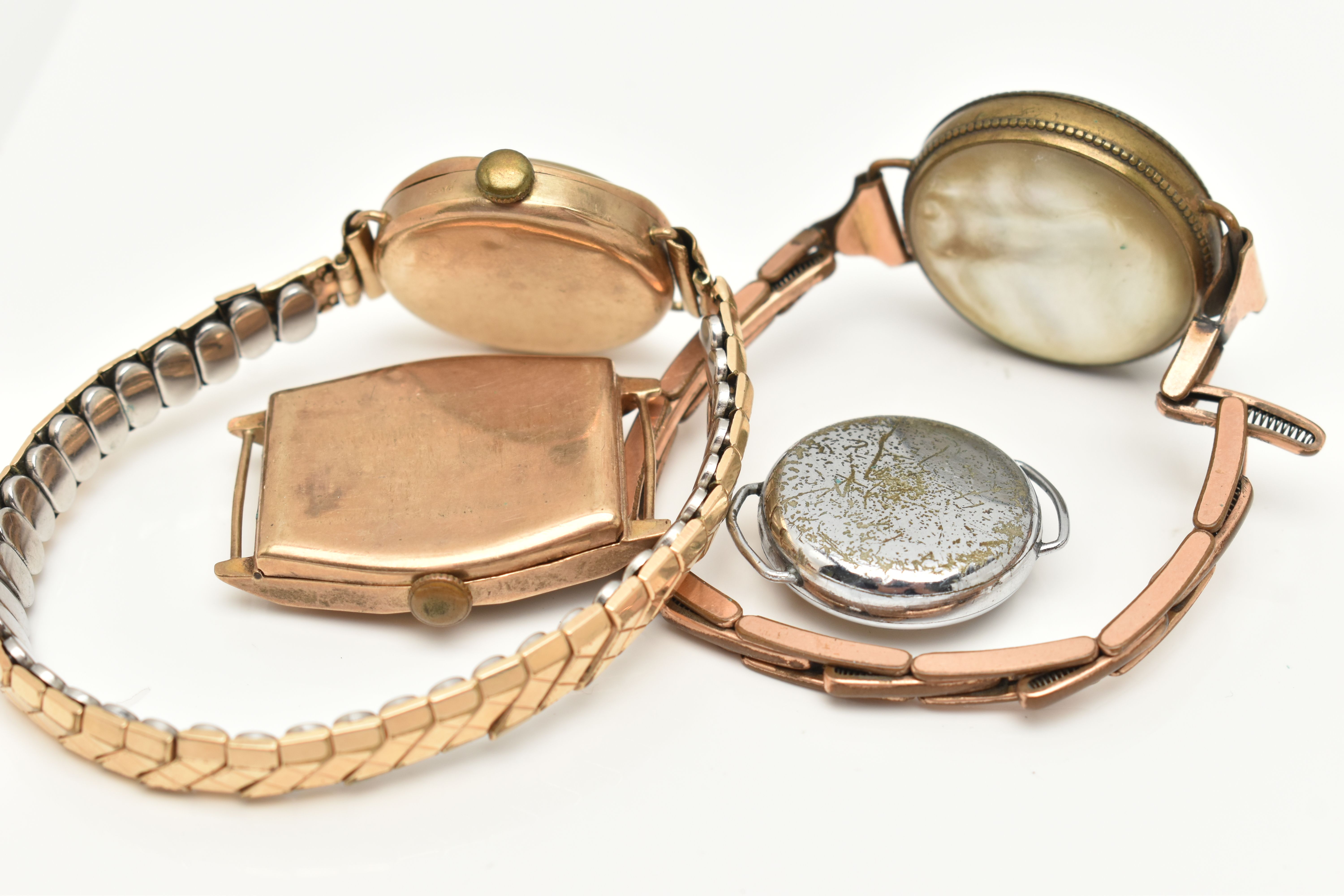 FOUR EARLY 20TH CENTURY WATCHES/WATCH HEADS, to include two 9ct gold watch heads, one with an - Image 6 of 7