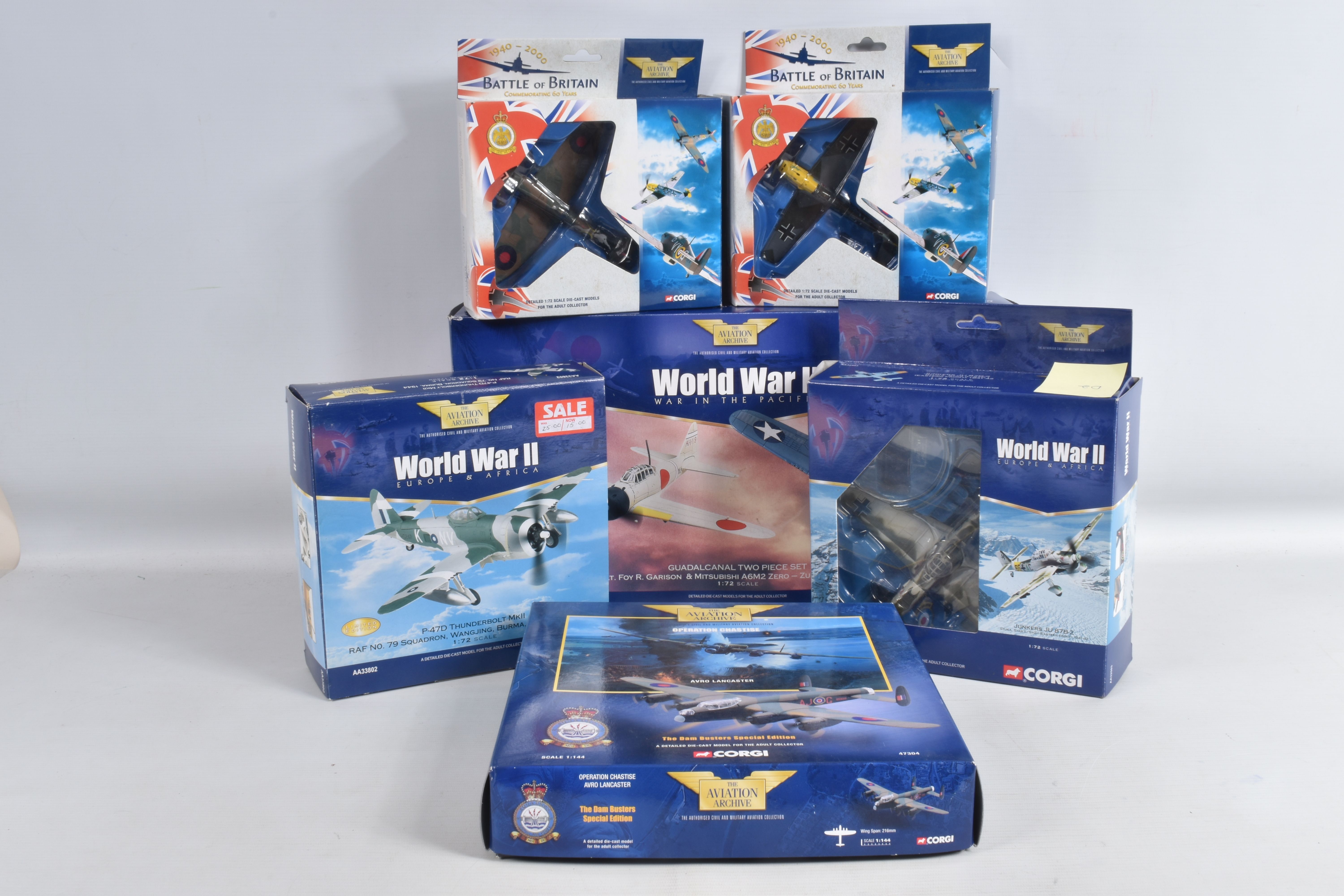 SIX BOXED 1:72 SCALE CORGI AVIATION ARCHIVE DIECAST MILITARY MODELS, to include two Battle of