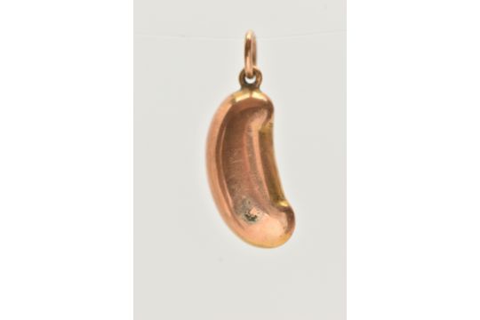 A 9CT GOLD BEAN CHARM, a rose gold charm designed as a bean, approximate length 20mm, rubbed - Image 2 of 2