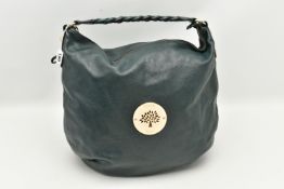 A 'MULBERRY' DARIA HOBO HANDBAG, green leather bag with plaited handle, gold tone hard ware,