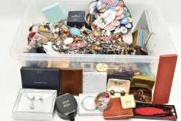 A LARGE ASSORTMENT OF COSTUME JEWELLERY, large box of assorted jewellery, also including a number of