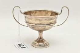 A GEORGE V SILVER TROPHY, a small silver cup with two handles, hallmarked ' Charles S Green & Co