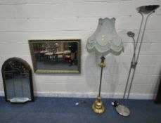 A GILT FRAME RECTANGULAR BEVELLED EDGE WALL MIRROR, 100cm x 72cm, another wall mirror, with a