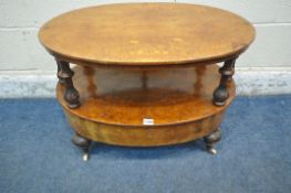 A VICTORIAN WALNUT TWO TIER OCCASIONAL TABLE, with turned supports, a single drawer, raised on