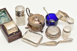 A PARCEL OF LATE 19th AND 20th CENTURY SILVER, comprising a late Victorian rectangular vesta case