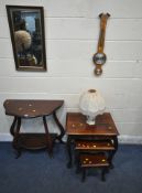 A LATE 20TH CENTURY MAHOGANY SIDE TABLE, a wall mirror, a nest of three tables, a barometer, and a