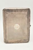 A GEORGE V SILVER CIGARETTE CASE, rectangular form case with engine turned pattern and circular