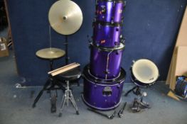 A TIGER DKT SERIES FIVE PIECE DRUM KIT IN METALLIC PURPLE with 12in and 13in rack toms with arms,