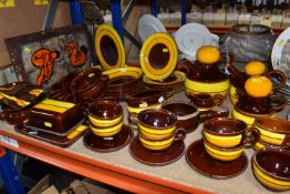 A MID-CENTURY RETRO 'ZELL HAVANNA' GERMAN COFFEE SET AND TABLEWARE comprising a tea pot, a coffee