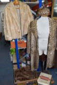 A BOX AND LOOSE FUR COATS AND JACKETS, comprising a spotted fur coat with matching hat, coat from