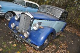 A 1937 WOLSELEY 14-56 FOOR DOOR SALOON CAR, in blue with an 1818cc petrol engine, four speed