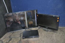 A SAMSUNG UE32H5500 32in TV with wall bracket but no feet or remote, a Samsung LS19CFEKF 19in TV