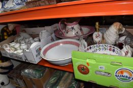 THREE BOXES AND LOOSE CERAMICS, GLASS, METAL WARES AND SUNDRY ITEMS, to include a twenty one piece