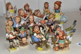 A GROUP OF SIXTEEN HUMMEL FIGURES BY W. GOEBEL to include 'Wayside Harmony' 111 3/0 (marks on the