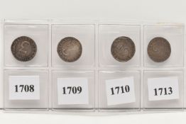 A GROUP OF THREE PENCE 3d COINS QUEEN ANNE 1708, 1709, 1710 and 1713 G/F to V/F (4)